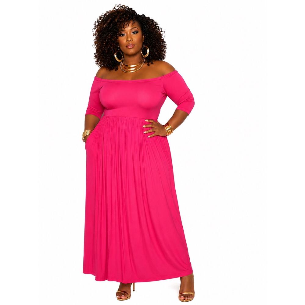 Sexy Diva Hot Pink Off-Shoulder Maxi Dress Plus Size 2X Glam Evening Resort
